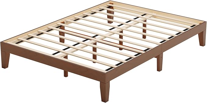 COLAMY 12 Inch Wood Platform Bed Frame，Sturdy Full Size Bed Frame with Wood Slat Support, No Box Spring Needed, Easy Assembly, Espresso