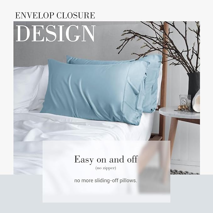 WishSmile Standard Pillow Cases Cooling Pillowcases Set of 2 Breathable Cool Silky Soft Rayon Derived from Bamboo Fabric, Hair and Skin Friendly, Light Blue, 20x26IN