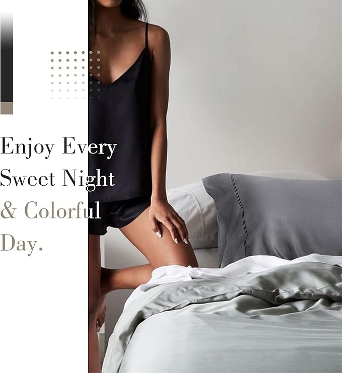 WishSmile Standard Pillow Cases Cooling Pillowcases Set of 2 Breathable Cool Silky Soft Rayon Derived from Bamboo Fabric,Hair and Skin Friendly,Dark Grey,20x26IN