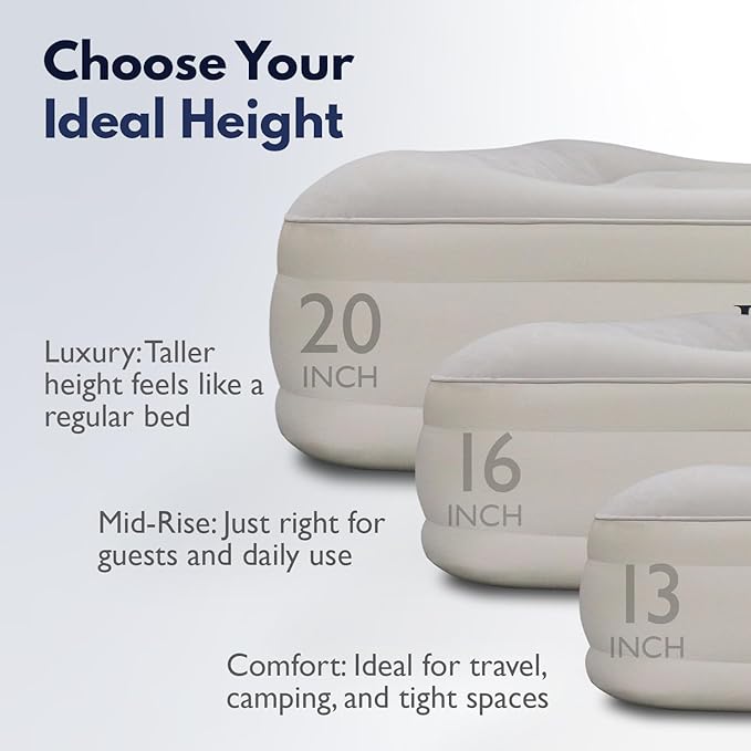King Koil Luxury Air Mattress 20in Full Size Beige with Built-in Pump for Home, Camping & Guests-Inflatable Airbed Luxury Double High Adjustable Blow Up Mattress, Durable - Portable and Waterproof