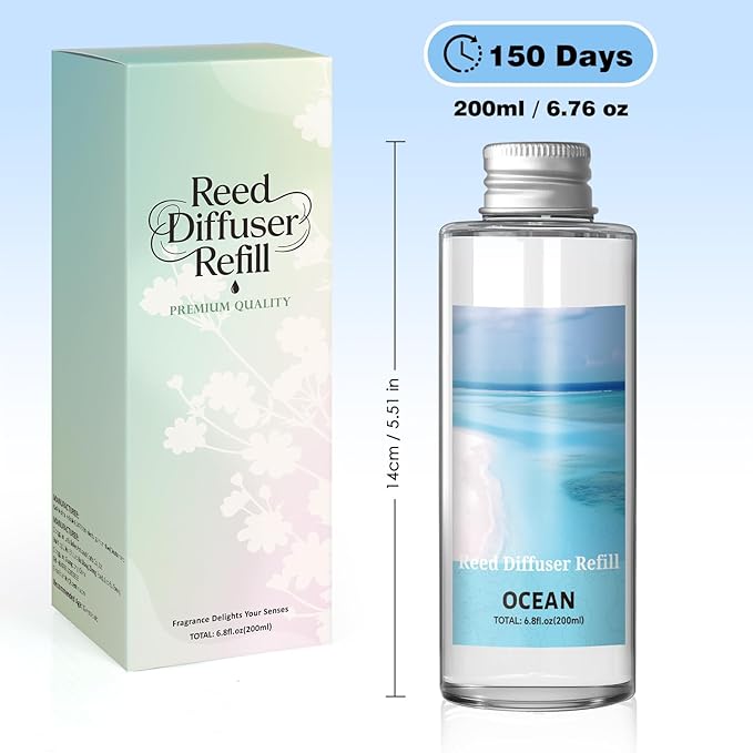 SCENTORINI Reed Diffuser Oil Refill, Ocean Diffuser Oil 6.76 Fl Oz, Natural Scented Essential Oil Refill Long Lasting Summer Home Fragrance for Bathroom Room Spa Aromatherapy Hotel Decor