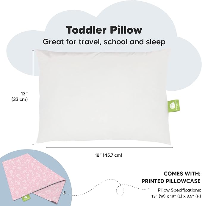 Toddler Pillow with Pillowcase - 13x18 My Little Dreamy Kids Travel Bed Pillows for Sleeping, Organic Cotton Small Pillowcase, Soft & Breathable, Machine Washable, Toddlers 2-5 years old (Mermaid)