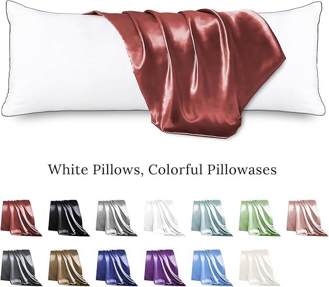 HUXMEYSON Body Pillow with Satin Pillowcase, Body Pillow for Adults, Removable Cover, Wine Red (20"x54")