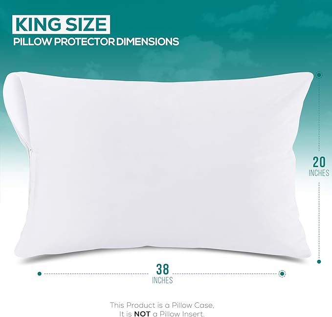 Set of 8 Pillow Protectors with Zipper King Size, Bed Bug and Dust Mite Proof Pillow Covers, Ultra Soft Pillow Encasements, Moisture Wicking and Waterproof Pillow Cases by Utopia Bedding (White)