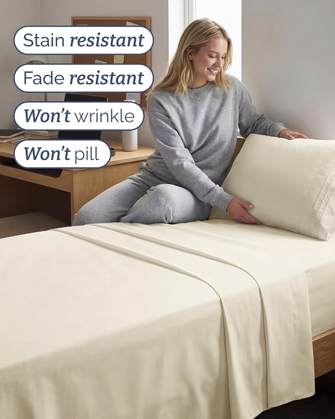 Twin XL 4 Piece Sheet Set - Comfy Breathable & Cooling - Hotel Luxury Bedding for Women, Men, Kids, Teens & Children - 1 Flat & 1 Fitted Sheet & 2 Pillowcases w/ Deep Pockets, Wrinkle Free - Off White
