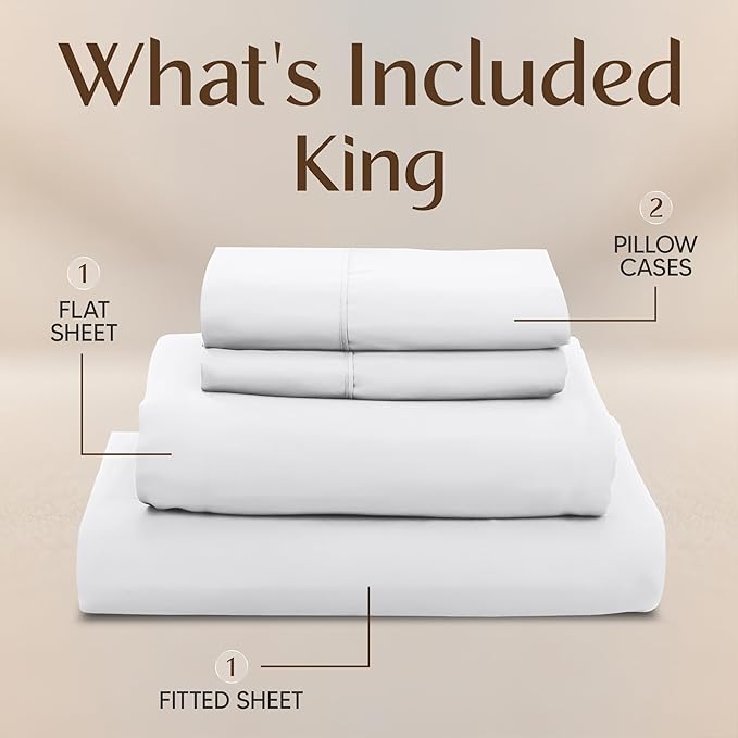 Utopia Bedding King Size Sheet Set – 4 Piece Bed Sheets, Soft and Breathable Microfiber, Includes 1 Fitted Sheet, 1 Flat Sheet and 2 Pillowcases – Oeko Tex (White)