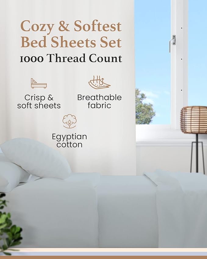 Good Sleep Bedding Split King Sheets Sets for Adjustable Bed, 5 Piece, 100% Egyptian Cotton Sheets for Adjustable Beds, Sateen Weave, Ultra-Soft, 16" Deep Pocket BedSheets - Light Blue