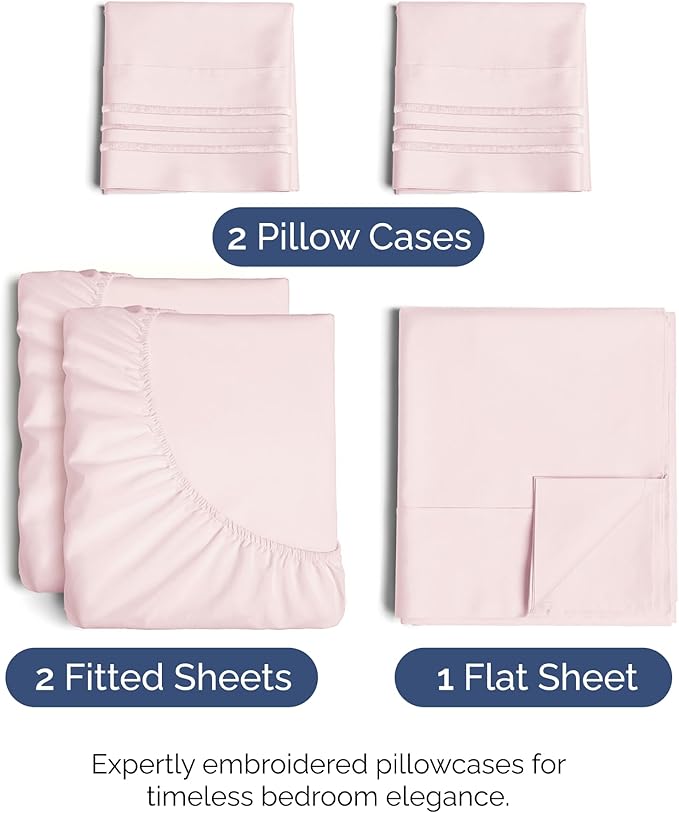 Split King Size 5 Piece Sheet Set - Comfy Breathable & Cooling Sheets - Hotel Luxury Bed Sheets for Women & Men - Deep Pockets, Easy-Fit, Soft & Wrinkle Free Sheets - Lavender Pink Oeko-Tex Bed Sheets