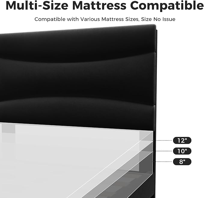 GarveeHome Twin XL Modern Upholstered Bed Frame with Soft Padded Headboard,Sturdy Metal Steel Slat Support, Noise-Free Quiet Design,Easy Assembly,Heavy Duty Stable Bed Frame(Black)