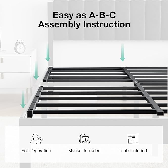 Novilla Queen Bed Frame with Piano Keys Headboard and Footboard, Metal Platform Bed Frames Queen Size, No Box Spring Needed, Easy Assembly, Steel Slats Support, Velvet Black