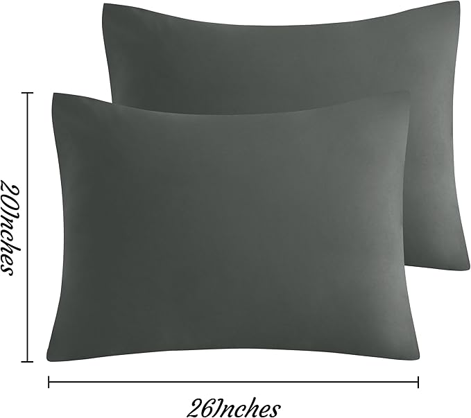 NTBAY Standard Pillow Cases Set of 2, 2 Pack Brushed Microfiber 20x26 Pillow Cases, Soft, Wrinkle, Fade, Stain Resistant Dark Grey Pillow Cases with Envelope Closure, 20x26 Inches, Dark Grey