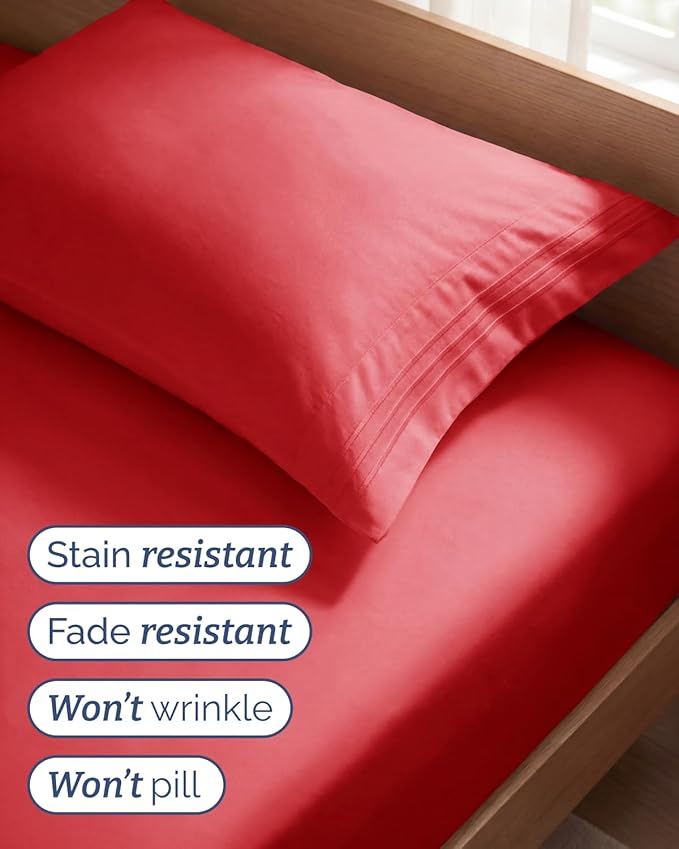 Twin Size 3 Piece Sheet Set - Comfy Breathable & Cooling Sheets - Hotel Luxury Bed Sheets for Women & Men - Deep Pockets, Easy-Fit, Extra Soft & Wrinkle Free Sheets - Red Oeko-Tex Bed Sheet Set