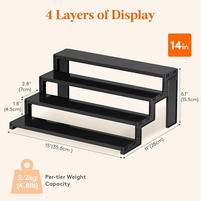 Lifewit Cupcake Stand, Perfume Cologne Organizer, Tool-Free Assembly, Display Riser, Spice Rack, Figurine Holder, Makeup Storage, Room Decor, Party Decorations, Black, 14″ 4 Tier, 2 Pcs