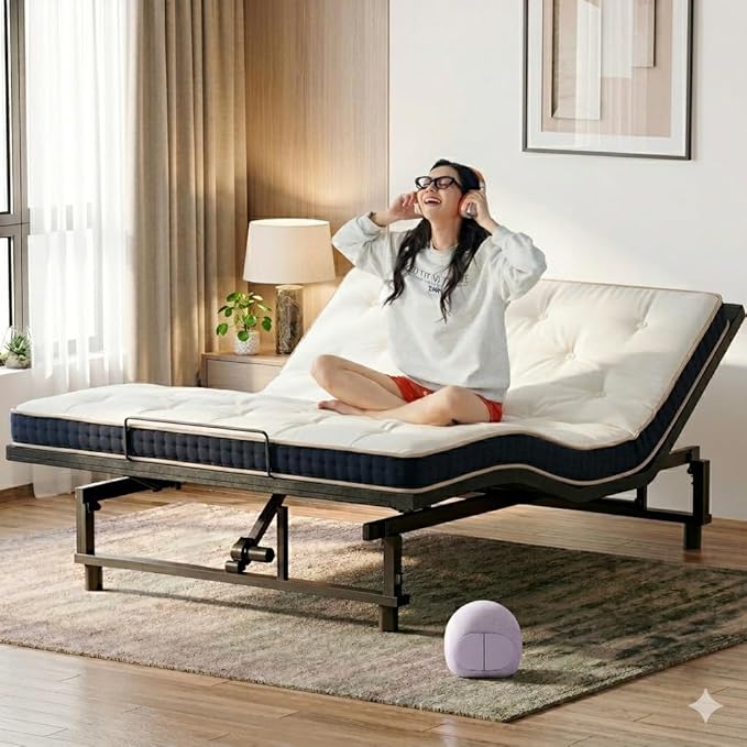 Mixcous Queen Adjustable Bed Frame with Quiet Motor, Ergonomic Electric Bed Base with Wireless Remote, Anti-snoring and Zero Gravity Mode, Easy Assembly, Head and Foot Incline, Black