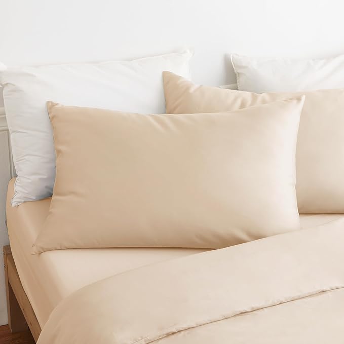 100% Cotton Classic Pillow Protectors with Invisible Zipper, 600 Thread Count Sateen Weave Soft and Breathable Pillow Cases, Protect Pillows from Dirt, Dust and Debris (Standard, 20"x26", Set of 4)