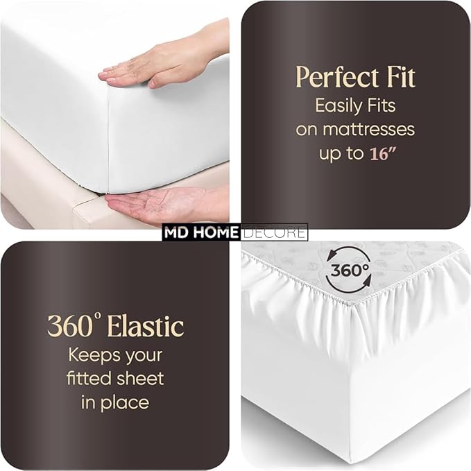 4 Piece Split Head Flex Sheet Set, 34" Top Split King Sheets for Adjustable Beds, 100% Egyptian Cotton, 16 Inch Deep Pocket, Soft Durable Breathable Sheets, White Solid, Ideal for Adjustable Beds