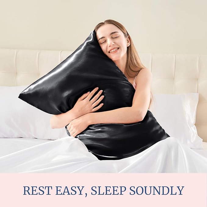 BEDELITE Satin Pillowcase for Hair and Skin, Super Soft and Cooling Similar to Silk Pillow Cases 2 Pack with Envelope Closure, Gift for Women Men(20"x30" Queen Size, Black)