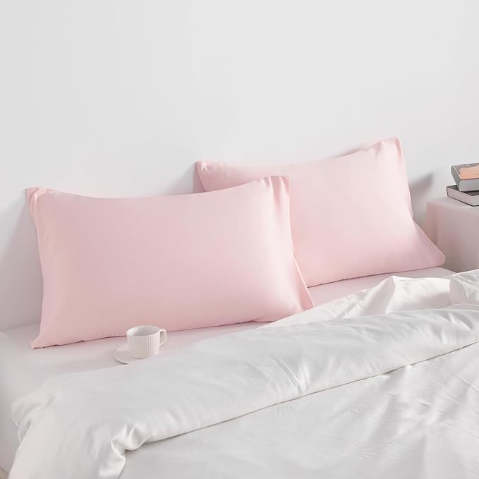 NTBAY Standard Pillow Cases Set of 2, 2 Pack Brushed Microfiber 20x26 Pillow Cases, Soft, Wrinkle, Fade, Stain Resistant Blush Pink Pillow Cases with Envelope Closure, 20x26 Inches, Blush Pink