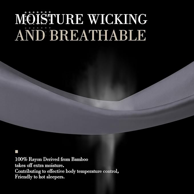 WishSmile Cooling Queen Pillowcases Set of 2 Breathable Cool Silky Soft Rayon Derived from Bamboo Fabric, Moisture Wicking for Hot Sleepers, Hair and Skin Friendly, Dark Grey, 2 Pack, 20x30IN