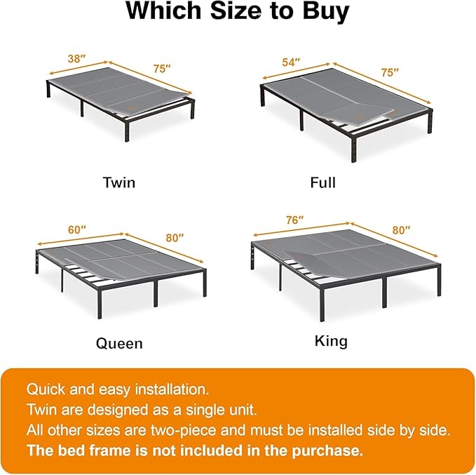 Bunkie Board King 10mm(76” x 80”), Anti-Sag, Non-Slip Base & Noise-Free,Folding Mattress Support Board for Metal Bed Frame，Grey