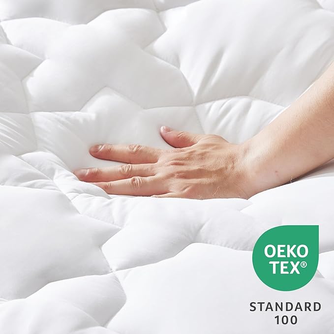 CozyLux Full Size Mattress Pad, 450GSM Quilted Cooling Cotton Top Mattress Topper, Extra Deep Pocket Fits 8-21 inches, Oeko-TEX Certified, Plush Soft & Breathable Bed Pad (54"x75", White)