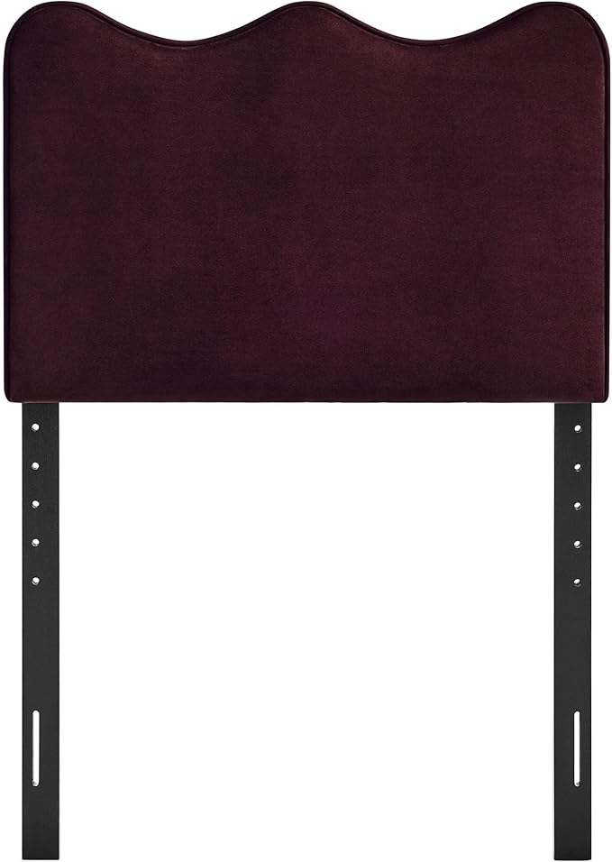 Monday Athena Twin Size Performance Velvet Adjustable Headboard in Mulberry - with Scalloped Wave Design and Stain-Resistant Velvet Upholstery