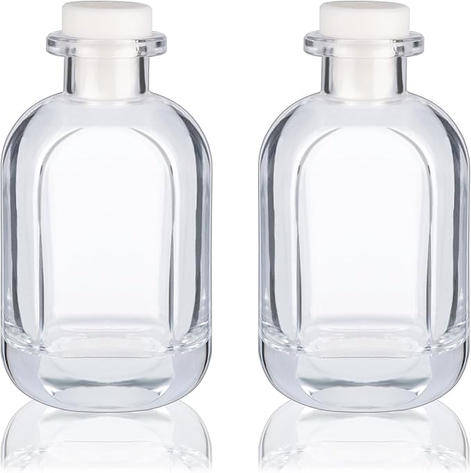 Glass Diffuser Bottles 2 Pack 5oz/150ml Reed Diffuser Sticks Refillable Aromatherapy Storage Container (Clear)