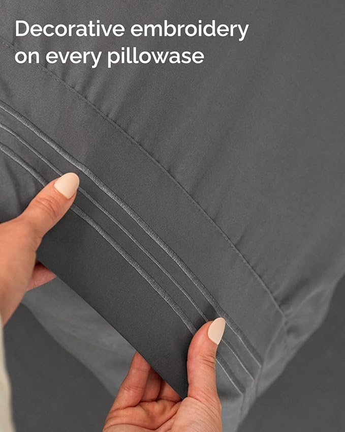 Twin XL Size 3 Piece Sheet Set - Comfy Breathable & Cooling Sheets - Hotel Luxury Bed Sheets for Women & Men - Deep Pockets, Easy-Fit, Soft and Wrinkle Free Sheets - Charcoal Oeko-Tex Bed Sheet Set