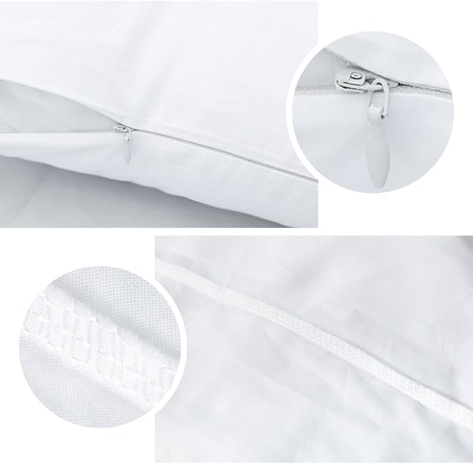 4-Pack Zippered Pillow Protectors, Premium 400 Thread Count 100% Egyptian Cotton White Zippered Pillowcases Pillow Covers, Queen