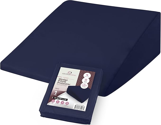 CirclesHome Wedge Pillow Cover 100% Cotton, Zippered Wedge Pillow Case Protector, Soft, Hypoallergenic & Breathable -, Navy, (25Wx26Lx10)