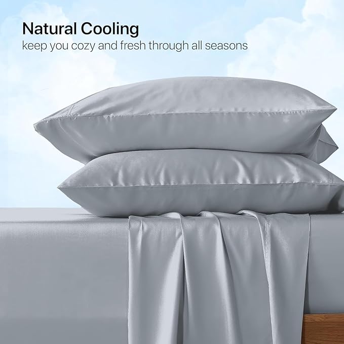 NATUREFIELD Split King Sheets Set (5pc) for Adjustable Bed, 100% Rayon from Bamboo Cooling Sheets, Twin XL Fitted Sheets, Deep Pocket Hotel Luxury Bedding