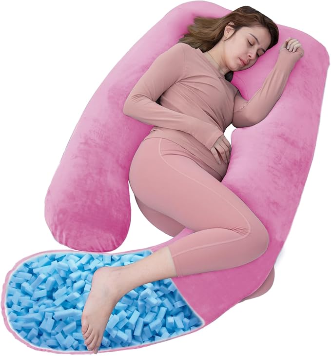 Shredded Memory Foam Body Pillow, Pregnancy Pillows for Sleeping, Maternity Pillow for Pregnant Women, Memory Foam Filling U Shaped Body Pillow with Velvet Cover (Purple, 60 inch)