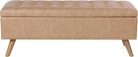 HomePop Modern Tufted Storage Bench - Sand Faux Leather