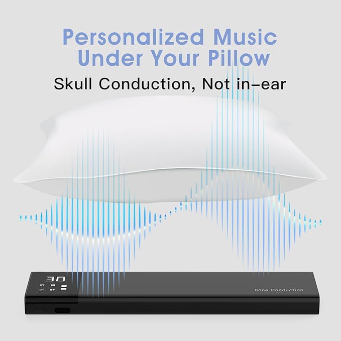 Under-Pillow Bone Conduction Sleep Speaker for Sleeping - Bluetooth White Noise Sound Machine with Display, 36 Sleep Sounds, Timer & TF Card Support | Ideal for Side Sleepers & Sleep Difficulties