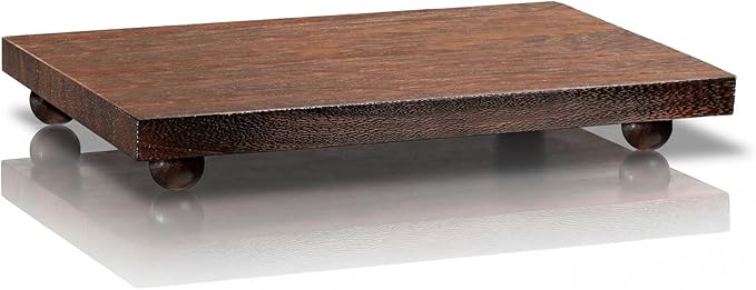 Wood Pedestal Stand 12 x 7 Inch, Farmhouse Wooden Riser for Kitchen Bathroom Counter Table Decor, Candle Tray, Plant Stand, Soap Display for Sink, Vanity, Coffee Bar, Brown
