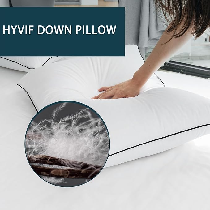 Down Pillows Breathable Cotton Shell Cover,Luxury Hotel Collection Bed Pillows for Sleeping,Fluffy Soft Medium Firm Down Fiber Pillows (Modern, Snowy/All Season, Queen (Pack of 2))