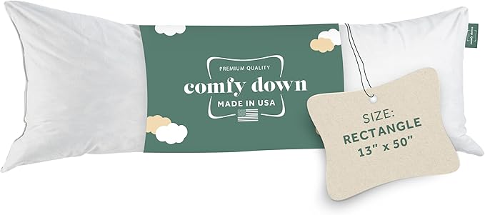 ComfyDown 13x50 Throw Pillow Insert, Down & Feather Fill, 100% Cotton Cover, Made in USA – Premium Soft Lumbar Decorative Pillow Form Sham Stuffer for Bed, Sofa & Couch