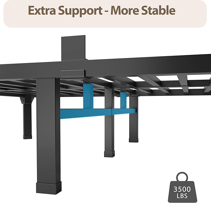 ROIL 14 Inch Queen Size Bed Frame with Mattress Slide Stopper - Double Black Basic Anti Squeak Steel Slats Metal Platform, Heavy Duty Noise Free Easy Assembly Bedframes, No Box Spring Needed