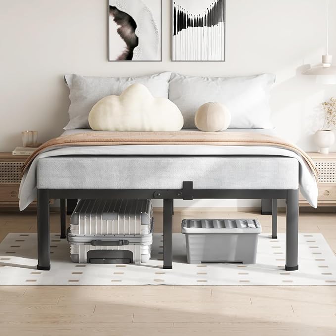 VIPSHOW 14 Inch California King Bed Frame, 3500Lbs Heavy Duty Metal Platform with Round Corner Legs Mattress Slide Stopper, Steel Slat Support No Box Spring Needed, Noise Free, Non-Slip, Easy Assembly
