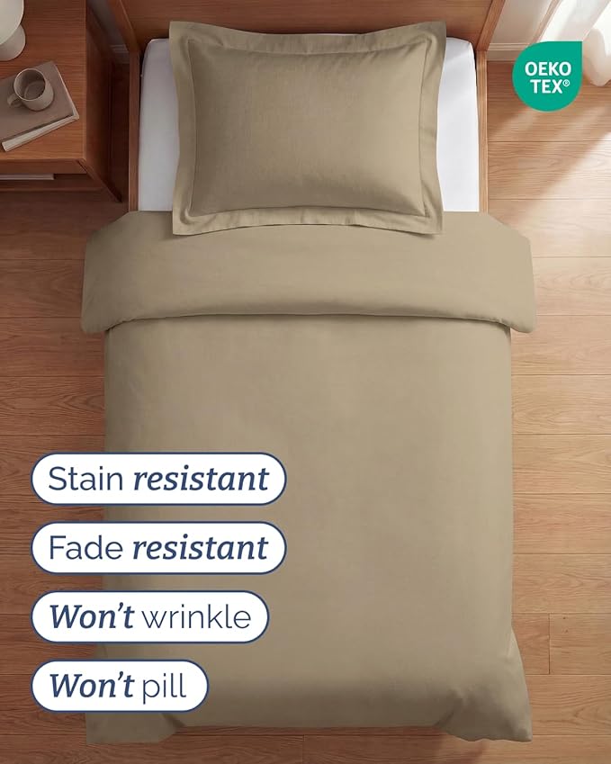 Duvet Cover Twin/Twin XL Size Set - Extra Soft Twin/Twin XL Duvet Cover 68" x 90" with 1 Pillow Sham - Hotel Luxury, Easy Care, Fade Free w/ Zipper Closures & Ties - Comfy, Cozy & Breathable (Beige)