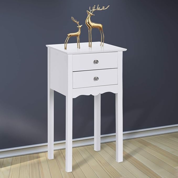 ARLIME Side Table with 2 Drawers, Bedroom Nightstand, Storage Accent Table, Small Tall End Table Beside Sofa, Multi-Purpose Living Room Home Cabinet, 16.0’’ x 13.0’’ x 30.0’’ (White)