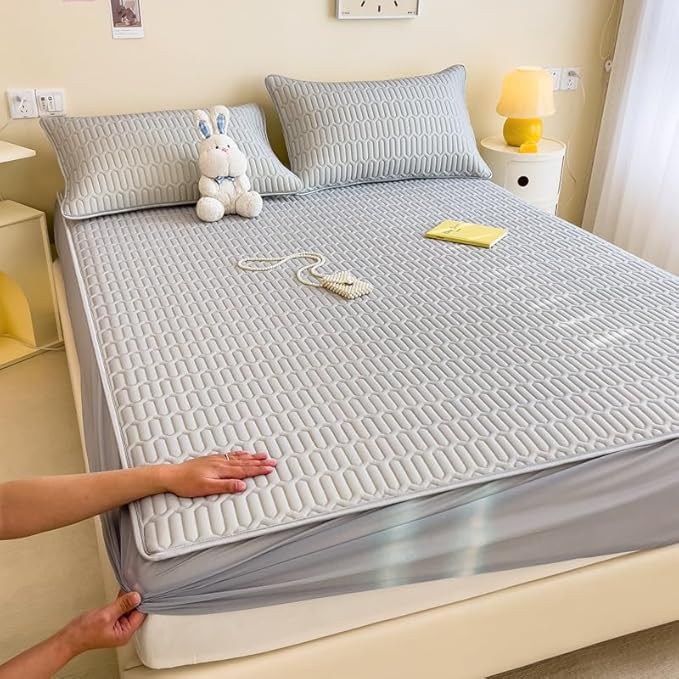 FCLDESHOP Lightweight & Breathable Fitted Sheet,Solid Color Latex Sheet Mat Fitted Sheets, Summer Ice Box Spring Mattress Cover Bedding Sheets Pillowcase,Grey,90cm*200cm (2pcs)