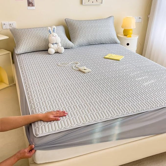 FCLDESHOP Bedding Fitted Sheet Deep Pocket,Solid Color Latex Sheet Mat Fitted Sheets, Summer Ice Box Spring Mattress Cover Bedding Sheets Pillowcase,Grey,120cmx200cm (1pcs)