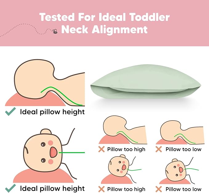 Toddler Pillow with Pillowcase - 13x18 My Little Dreamy Kids Travel Bed Pillows for Sleeping, Organic Cotton Small Pillowcase, Soft & Breathable, Machine Washable, Toddlers 2-5 years old (Sage)