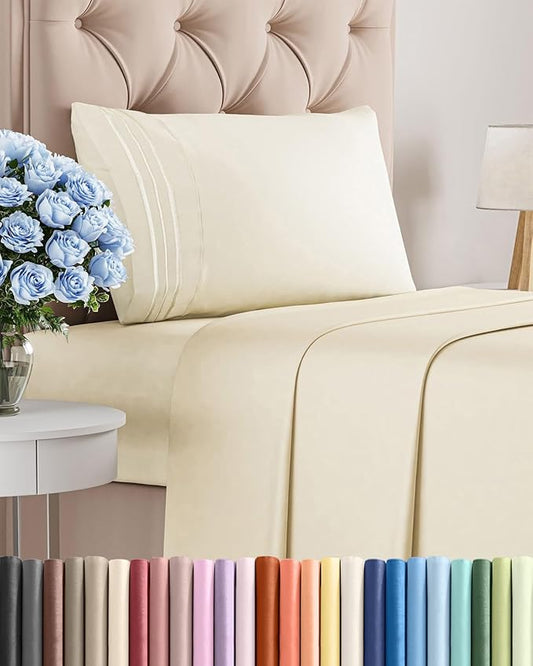 Twin Size 3 Piece Sheet Set - Comfy Breathable & Cooling Sheets - Hotel Luxury Bed Sheets for Women & Men - Deep Pockets, Easy-Fit, Extra Soft & Wrinkle Free Sheets - Off White Oeko-Tex Bed Sheet Set