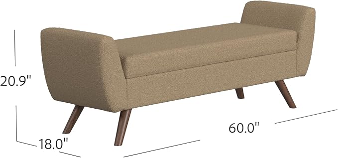 HomePop Modern Storage Bench with Wood Legs |Homepop Home Décor|Bench with Storage for Living Room & Bedroom - Brown Boucle