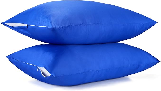 400 Thread Count Cotton Pillow Case Queen with Zipper, 30" L x 20" W, Cotton Pillow Protectors Cover- Set of 2 - Royal Blue - Pillows Not Included