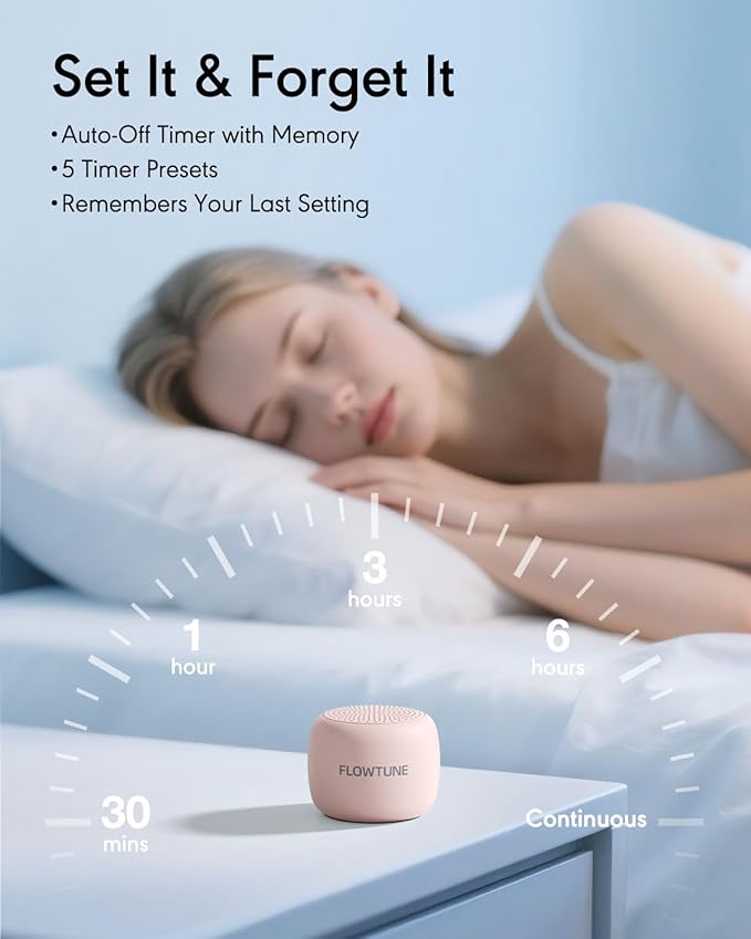 Sound Machine Flowtune White Noise Machine for Baby Adults, Mini Portable Sound Machine for Travel, 6H Timer, 18 Soothing Sleep Sounds Gift (Sakura Pink)