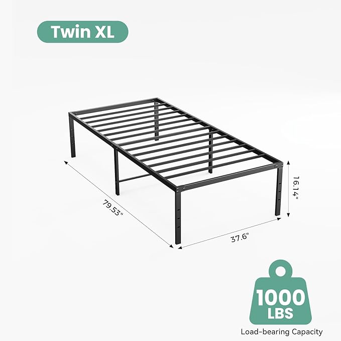 OLIXIS Twin XL Bed Frame, Heavy Duty Sturdy 16 Inch Metal Platform Bed Frames, Enhanced Stability & Noise-Free, Under-Bed Storage, No Box Spring Needed, Easy Assembly