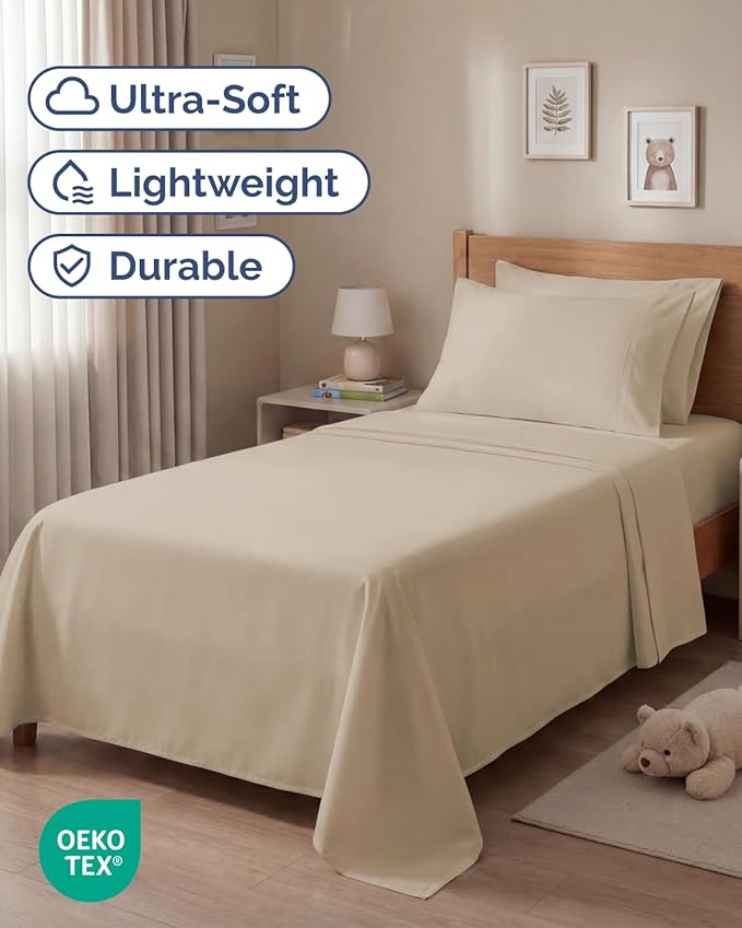Twin 4 Piece Sheet Set - Comfy, Breathable & Cooling - Soft Hotel Luxury Bedding for Women, Men, Kids, Teens & Children - 1 Flat & 1 Fitted Sheet & 2 Pillowcases w/ Deep Pockets - Wrinkle Free - Cream